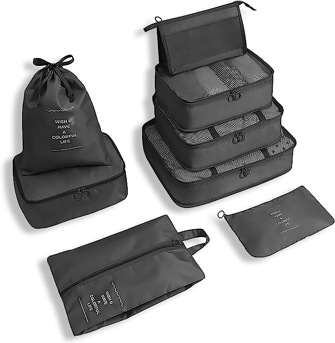 Unisex 8-Piece Packing Cube Set with Water-Resistant Exterior and Mesh Panels 3