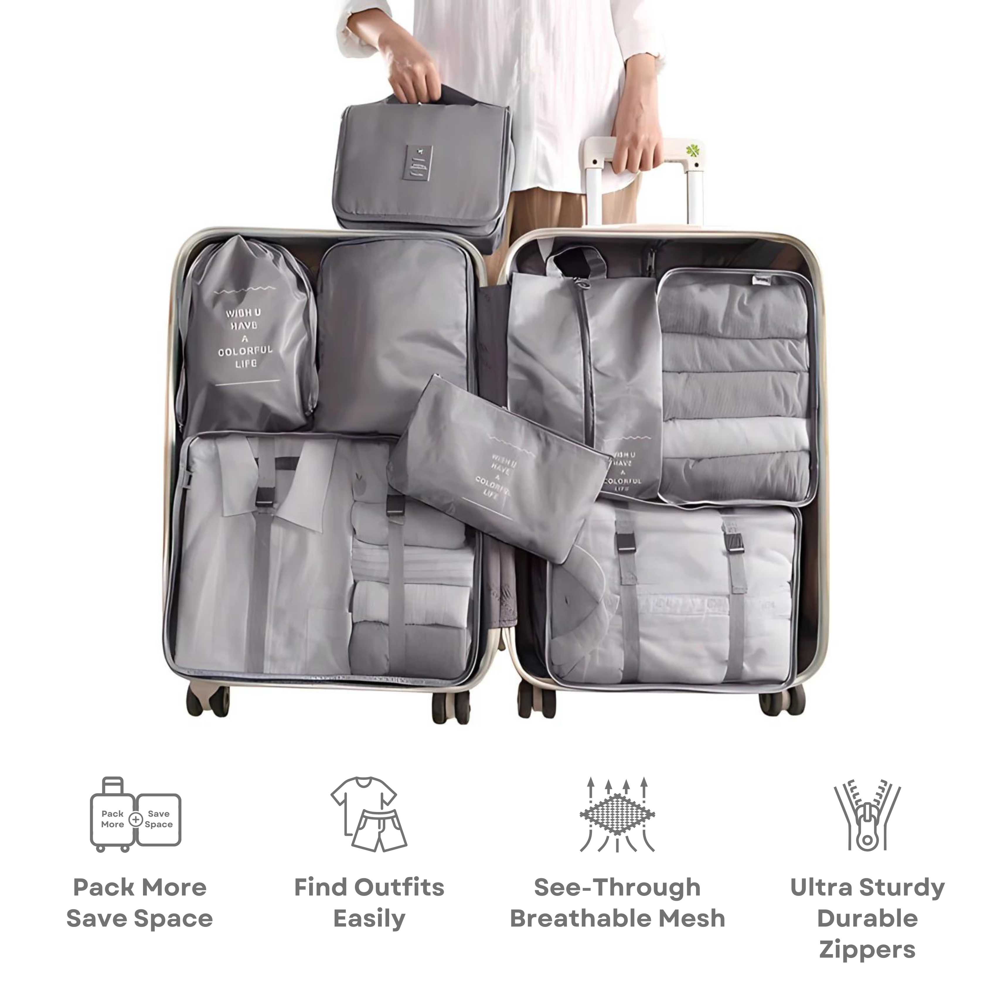 Unisex 8-Piece Packing Cube Set with Water-Resistant Exterior and Mesh Panels 4