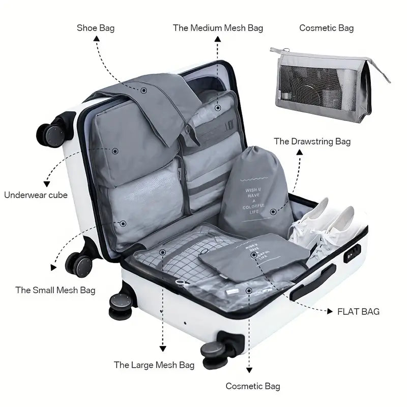 Unisex 8-Piece Packing Cube Set with Water-Resistant Exterior and Mesh Panels 5