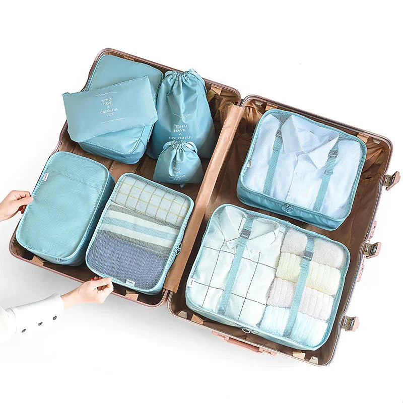 Unisex 8-Piece Packing Cube Set with Water-Resistant Exterior and Mesh Panels 9