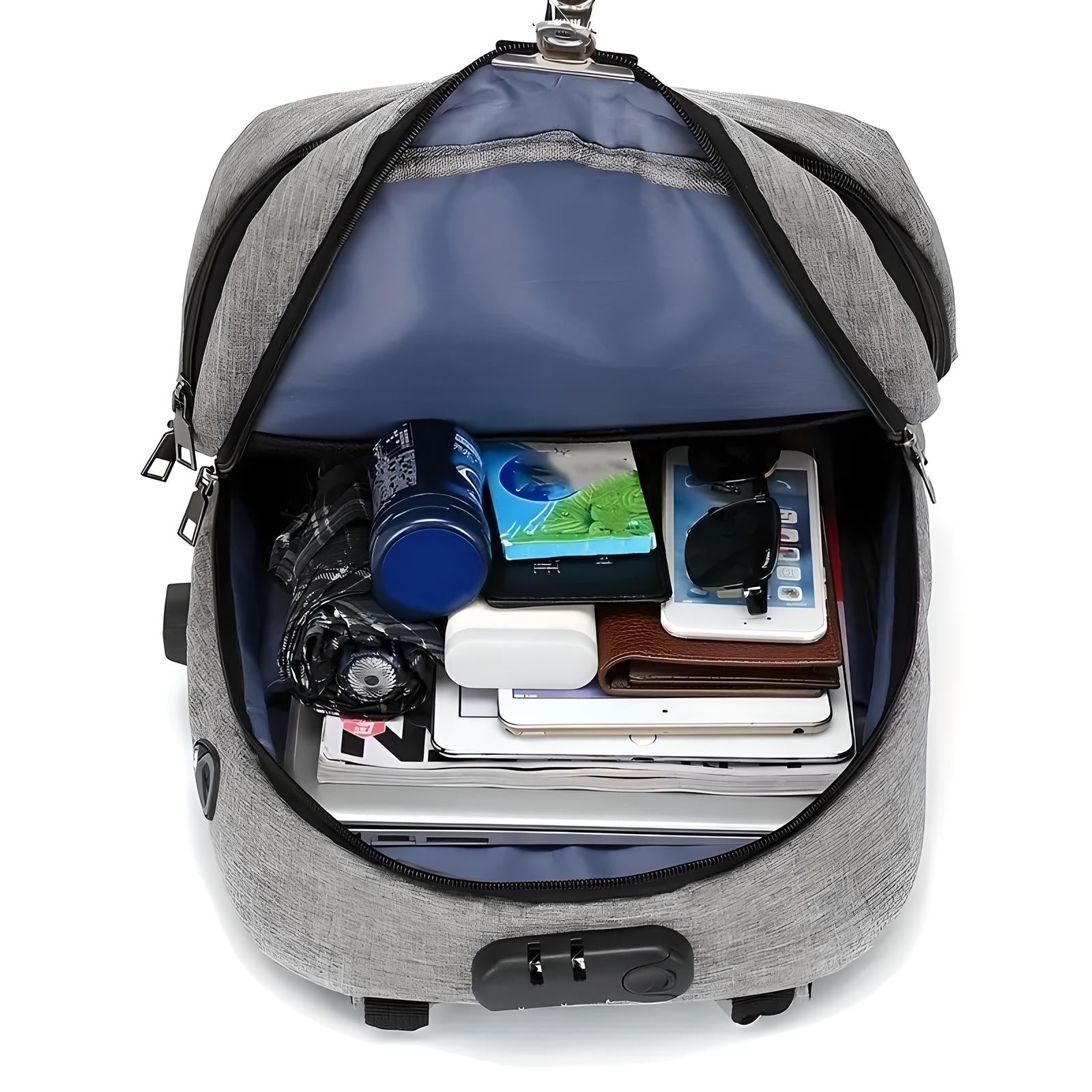 Unisex Anti-Theft Backpack with USB Port and Combination Lock 6