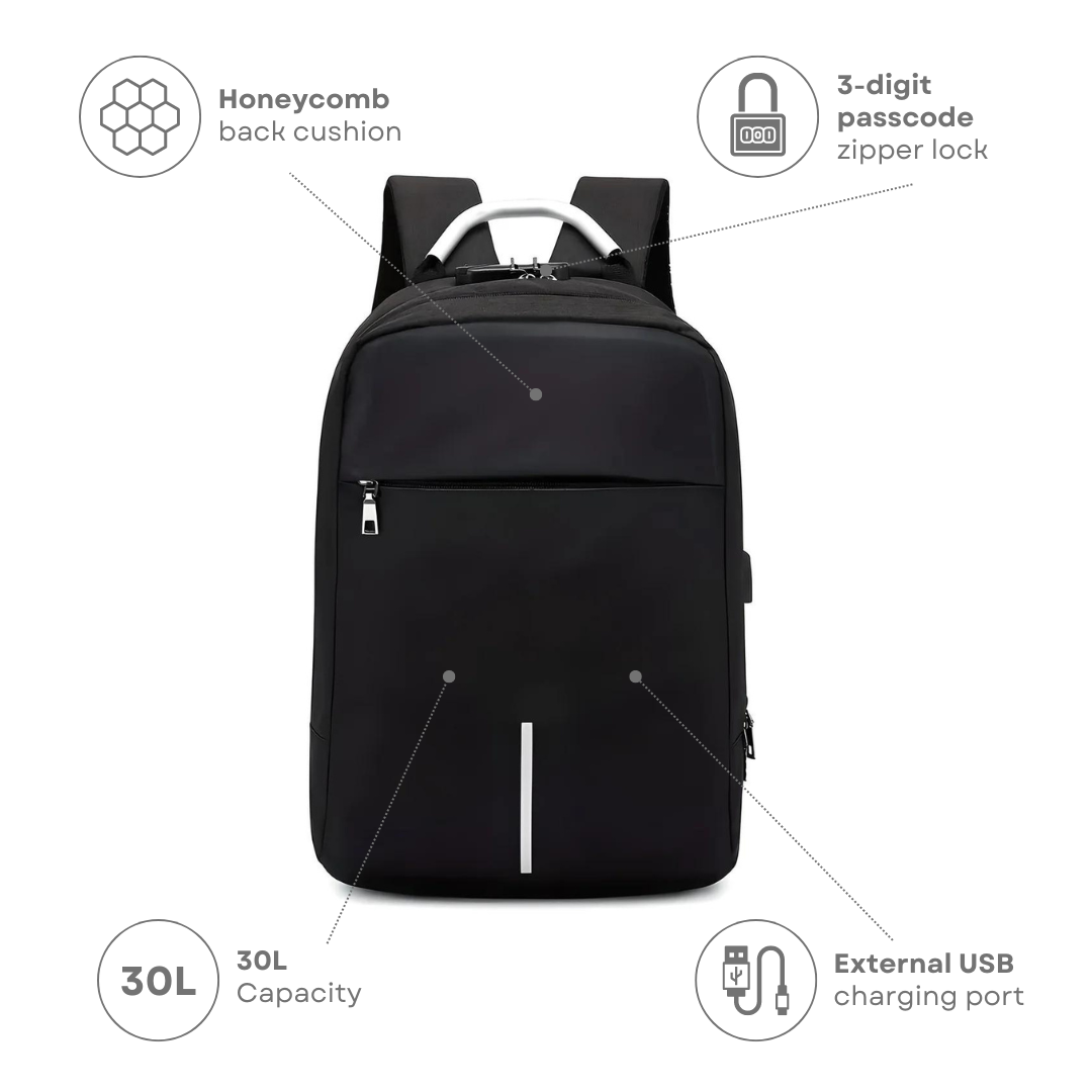 Unisex Anti-Theft Backpack with USB Port and Combination Lock 7
