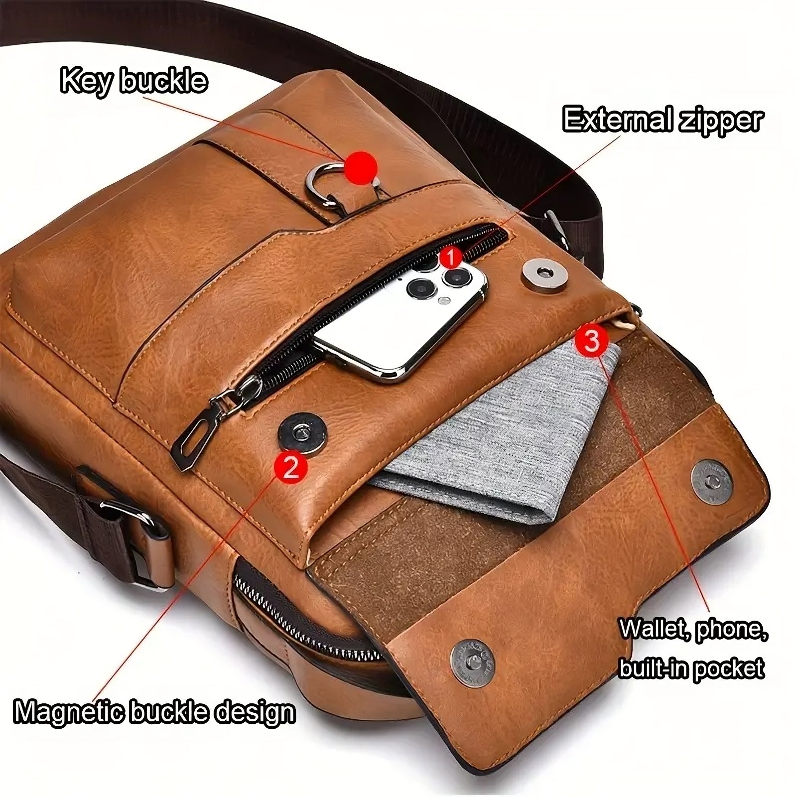 Unisex Crossbody Sling Bag with Zipped Compartments and Adjustable Strap 6