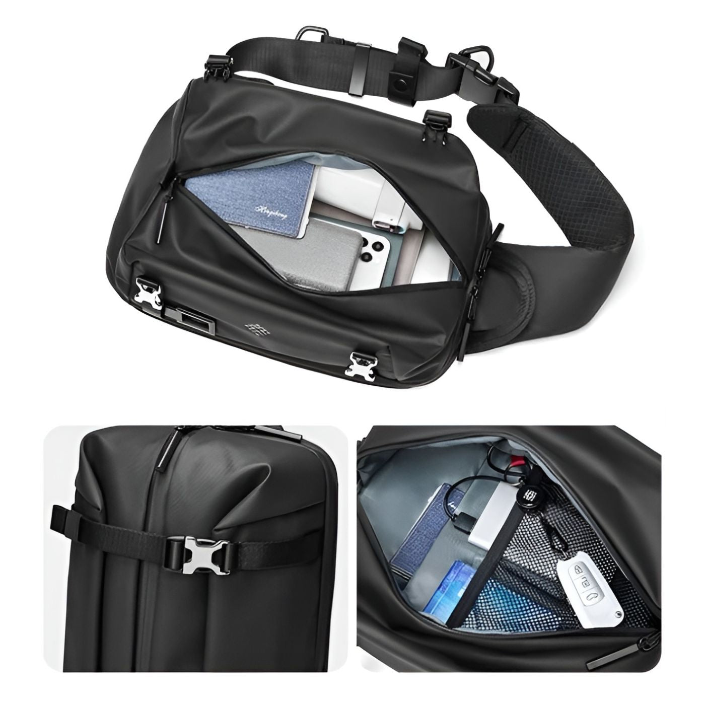 Unisex Expandable Crossbody Bag with Anti-Theft Zipper and Multiple Compartments 4