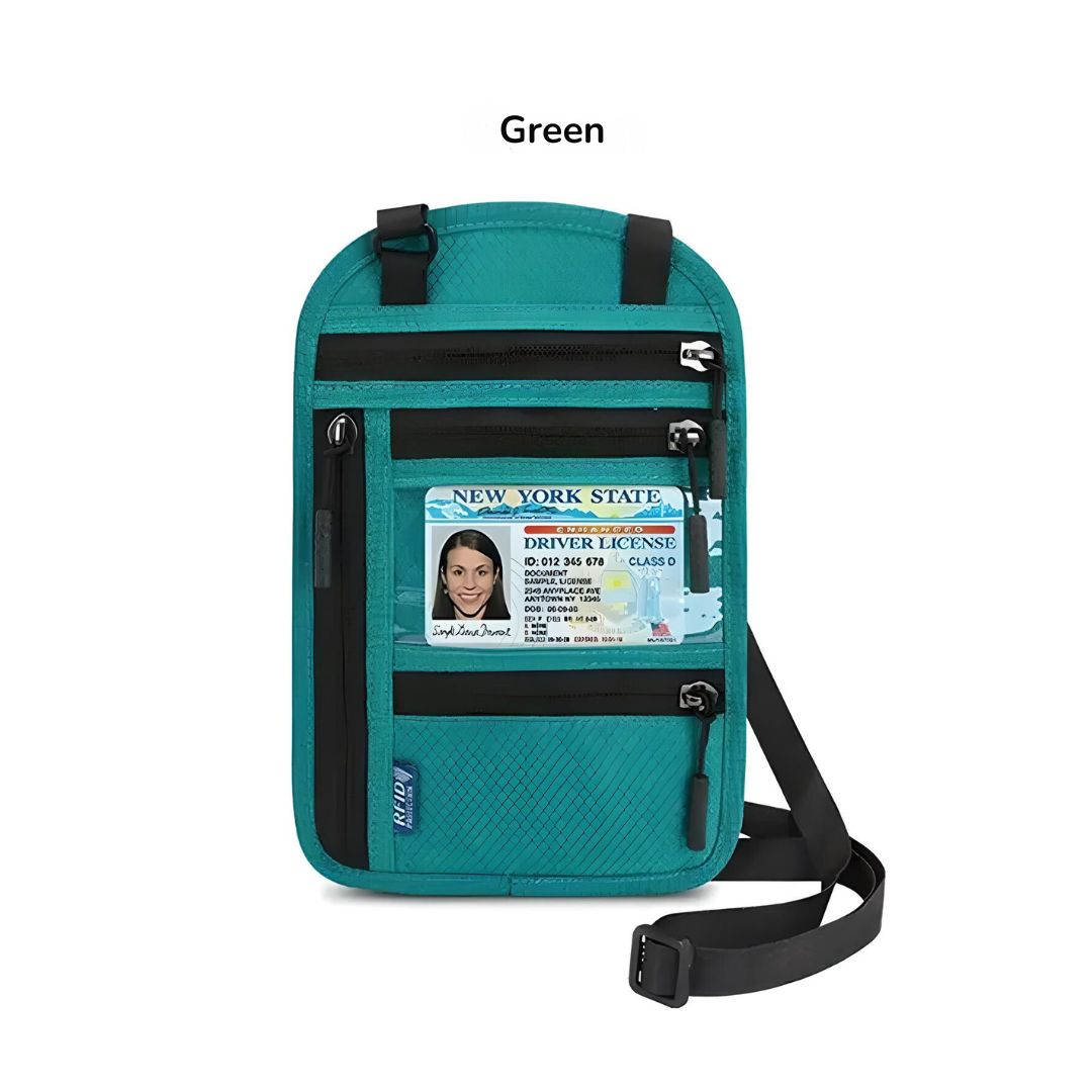 Unisex RFID Blocking Neck Wallet with Multiple Document Compartments 16