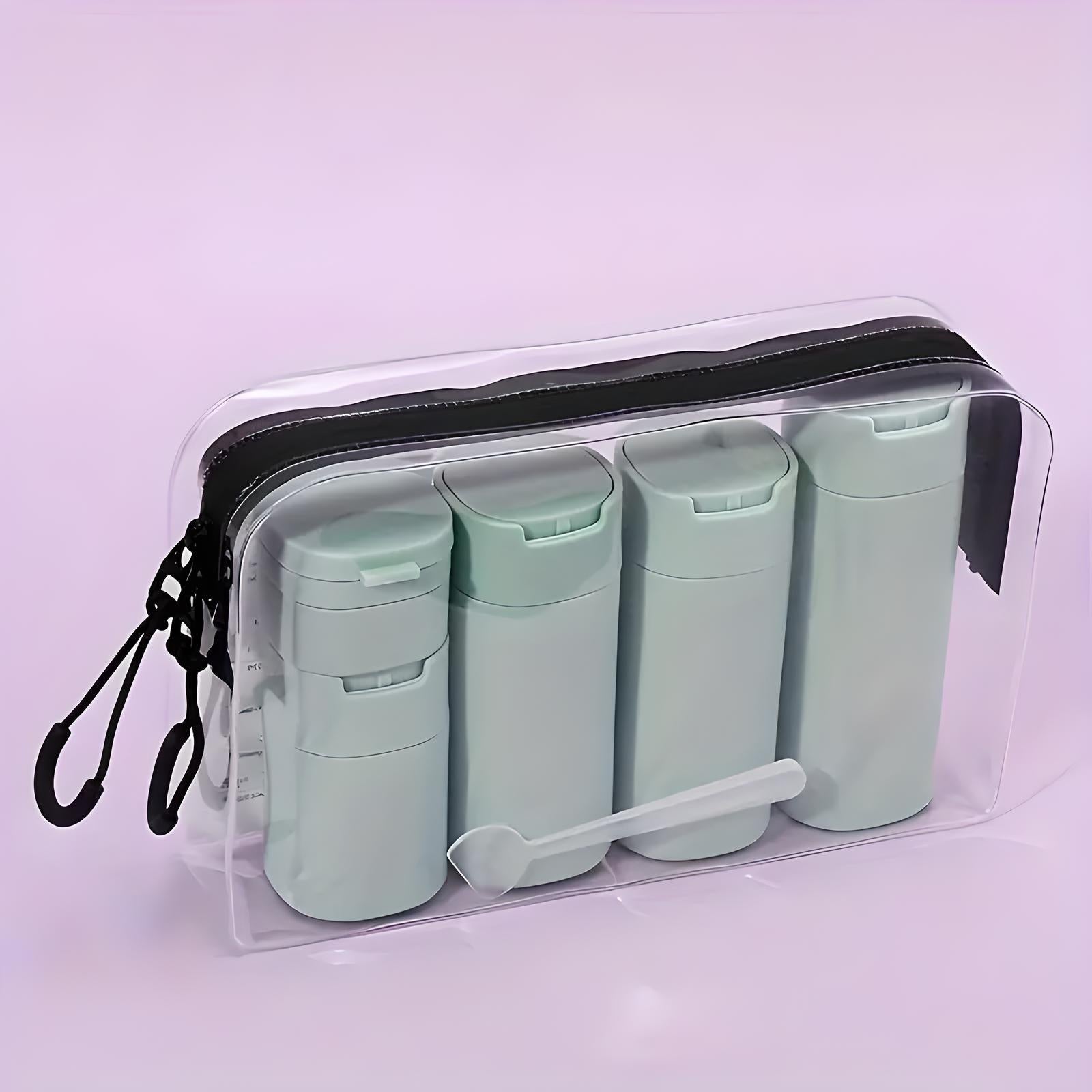 Unisex Travel Cream Dispensers Set with 5 Reusable Containers 13