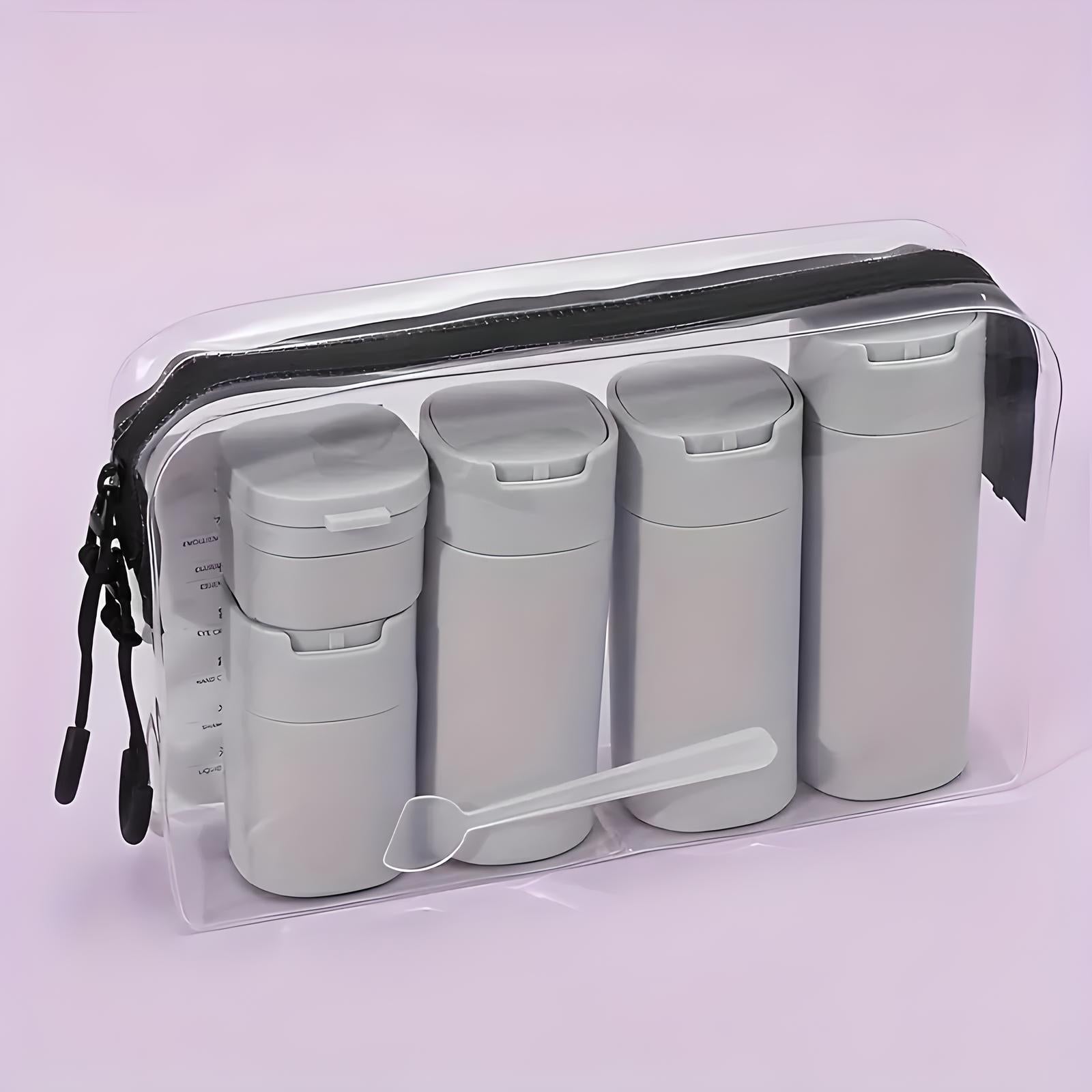 Unisex Travel Cream Dispensers Set with 5 Reusable Containers 14