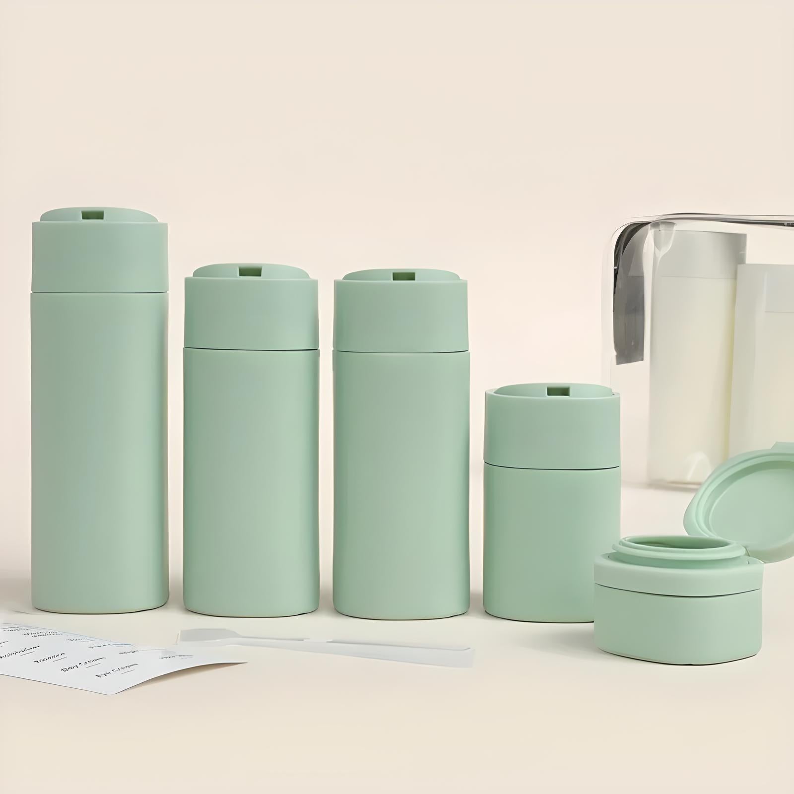 Unisex Travel Cream Dispensers Set with 5 Reusable Containers 5