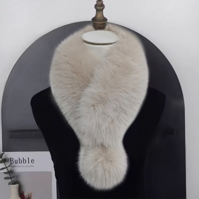 Neck Warmer Faux Fur Collar Scarf Magnetic Closure Milk Beige color