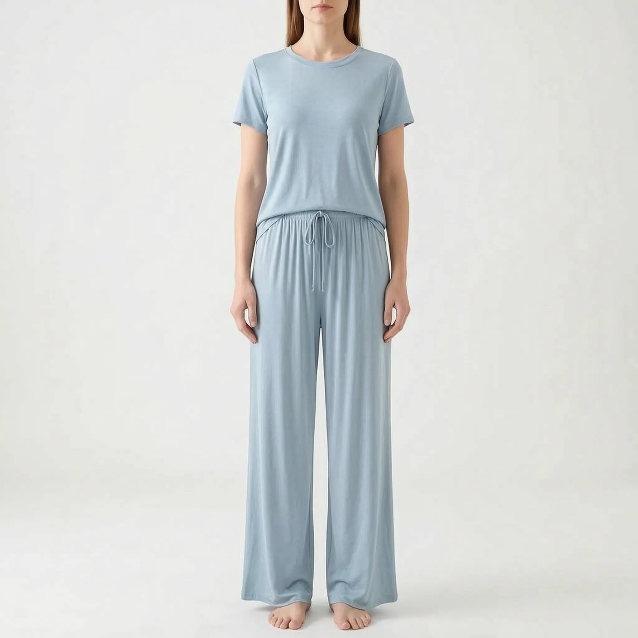 Short-Sleeved Wide-Leg Pajama Set - Violet
