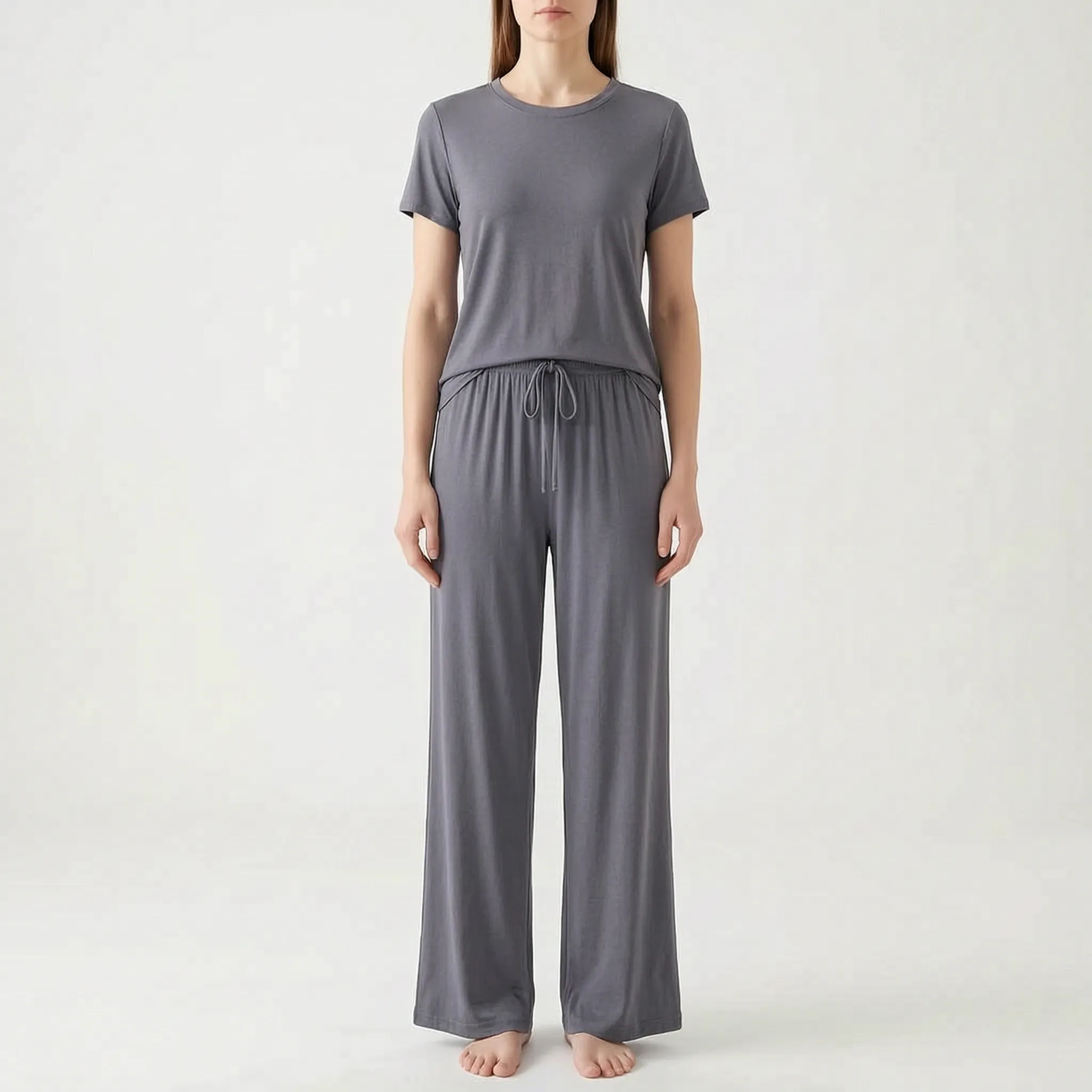 Short-Sleeved Wide-Leg Pajama Set - Violet