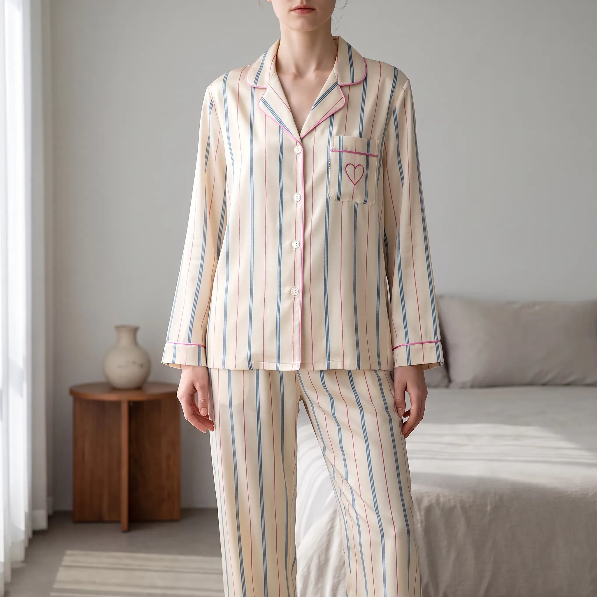Striped Long-Sleeved Pajama Set - Lucy