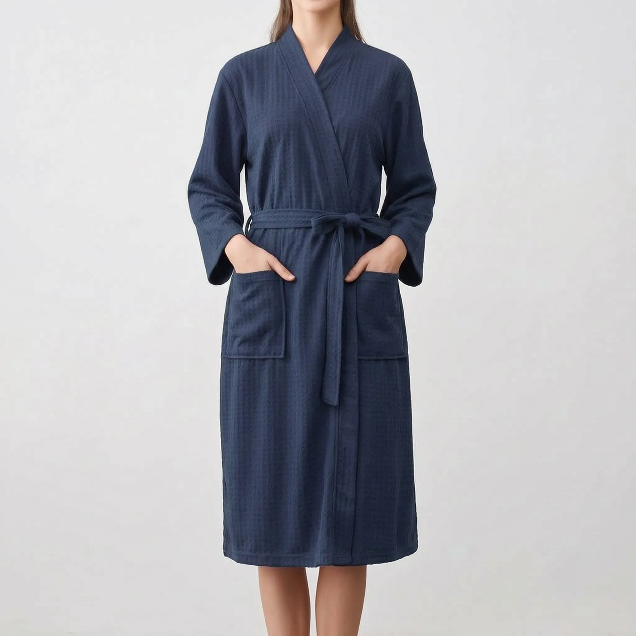 Textured Knee-Length Bathrobe - Lindsey