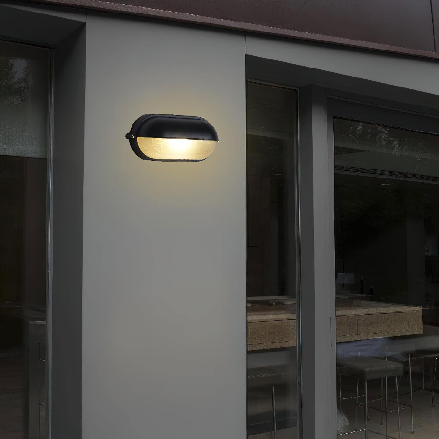 Outdoor Wall Light Bulkhead with Ribbed Glass Eyelid Hood Weather-Resistant - Image 11