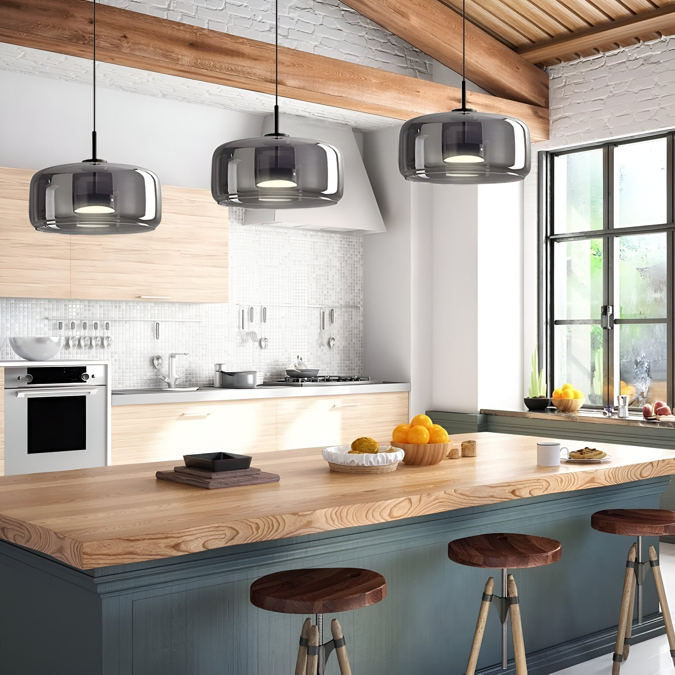 Kitchen Pendant Light Fixtures with Translucent Glass Shade and Adjustable LED for Island - Image 6