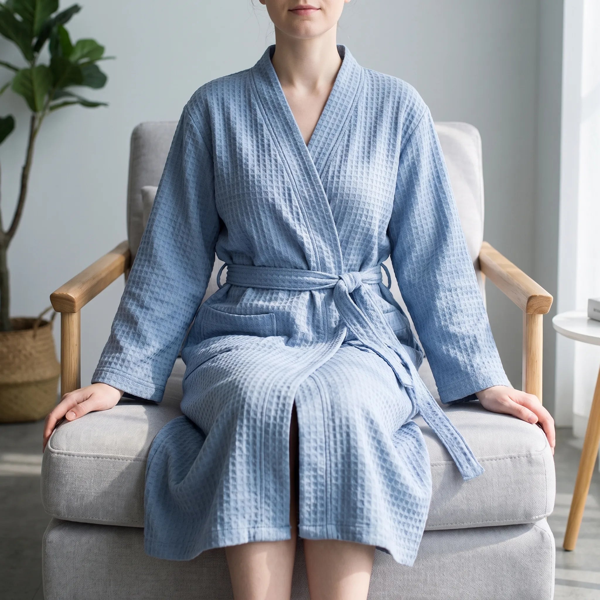 Textured Knee-Length Bathrobe - Lindsey