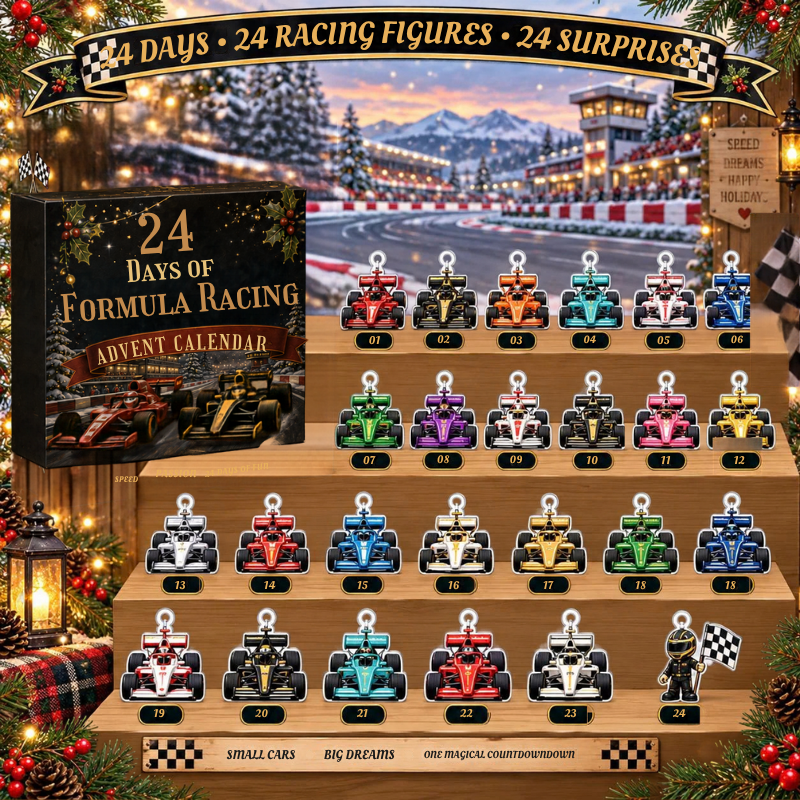 Adventskalender für Racingfans | 24-Tage-Rennwagenmotiv | 2D-Acryl | Mehrfarbig