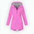 Women's Hooded Waterproof Rain Jacket with Striped Lining and Drawstring Waist - Image 1