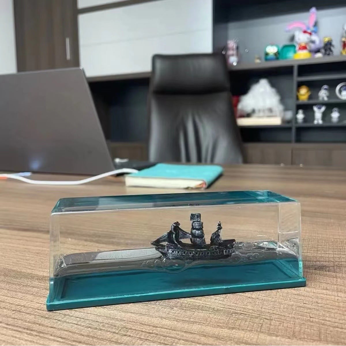 Fluid Drift Bottle with Floating Ship and LED Light Desk Ornament - Image 2
