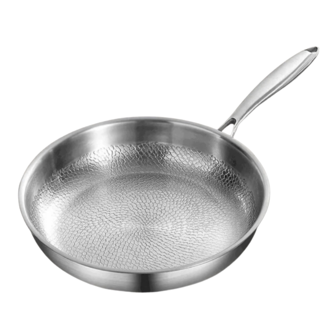 Stainless Steel Frying Pan with Hammered Interior and Riveted Handle - Image 2