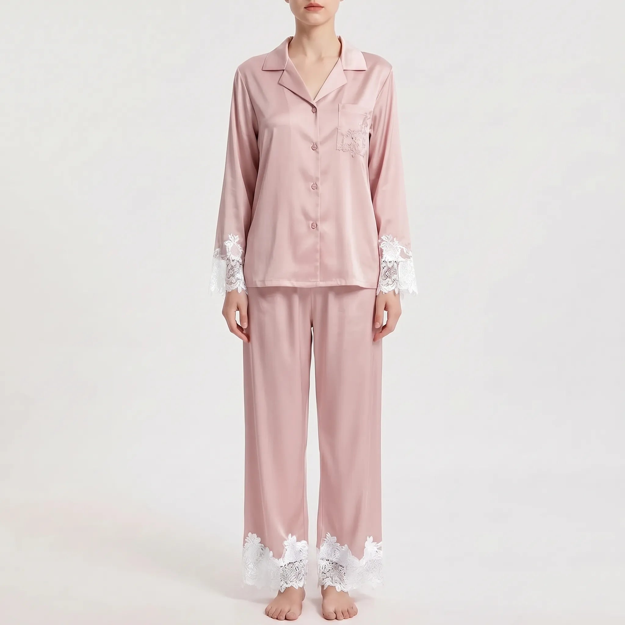 Two-Piece Sleepwear Set With Floral Accents - Faye