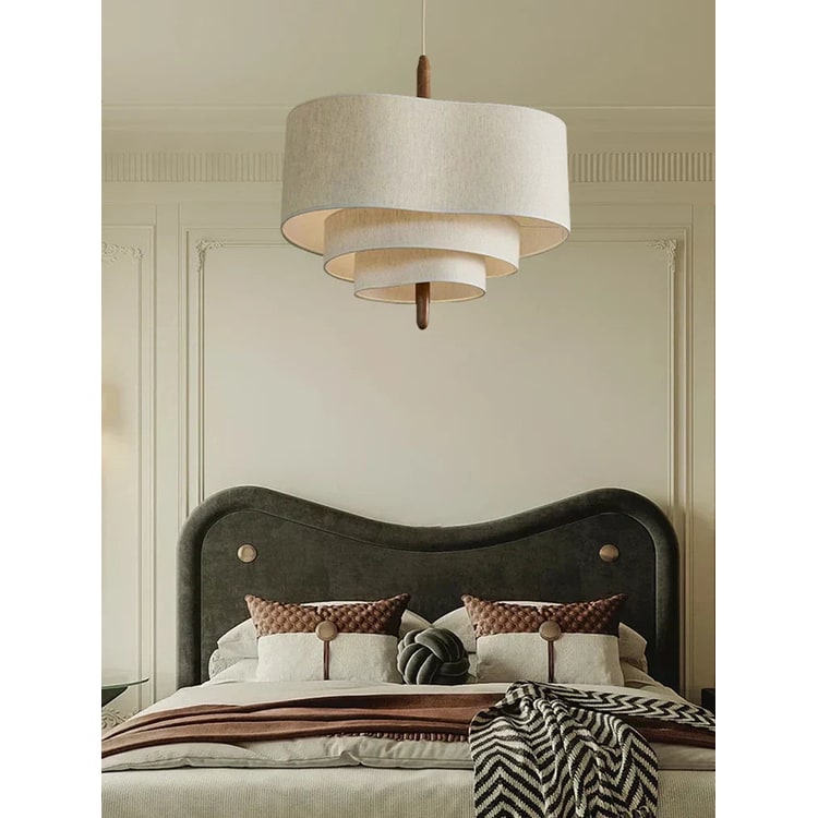 Fabric Pendant Light with Wavy Shade and Wooden Rod for Dining Room Living - Image 2