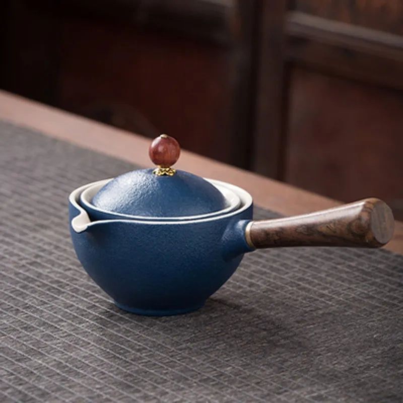 Porseleinen Gongfu Theeset met Houten Zijkant en Passend Deksel
