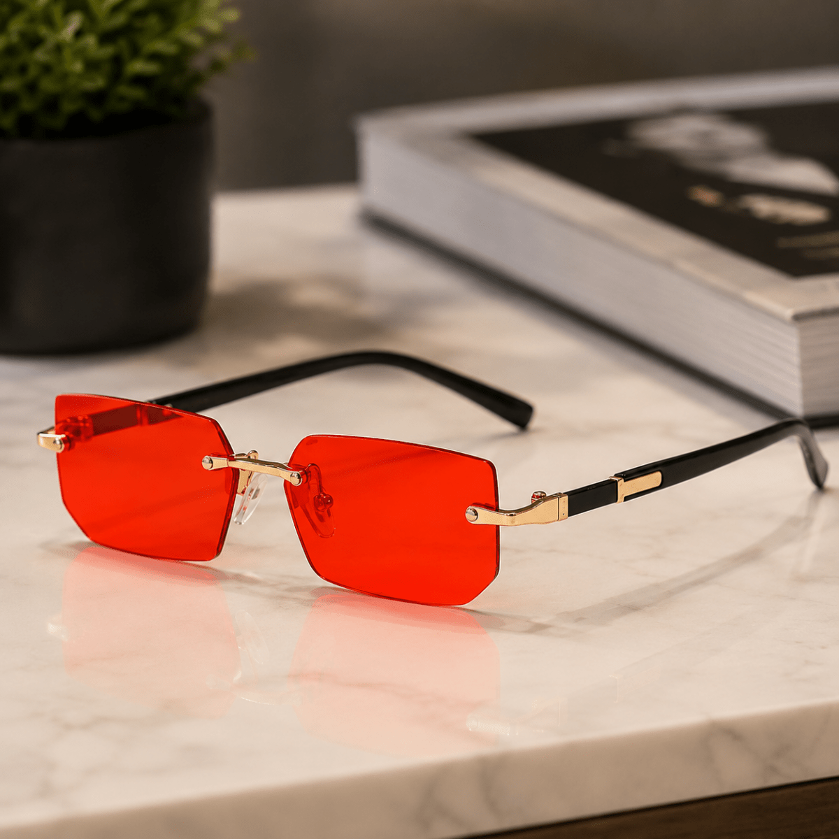 SHADEVISTA – Rectangular Frameless Sunglasses with UV400 Protection