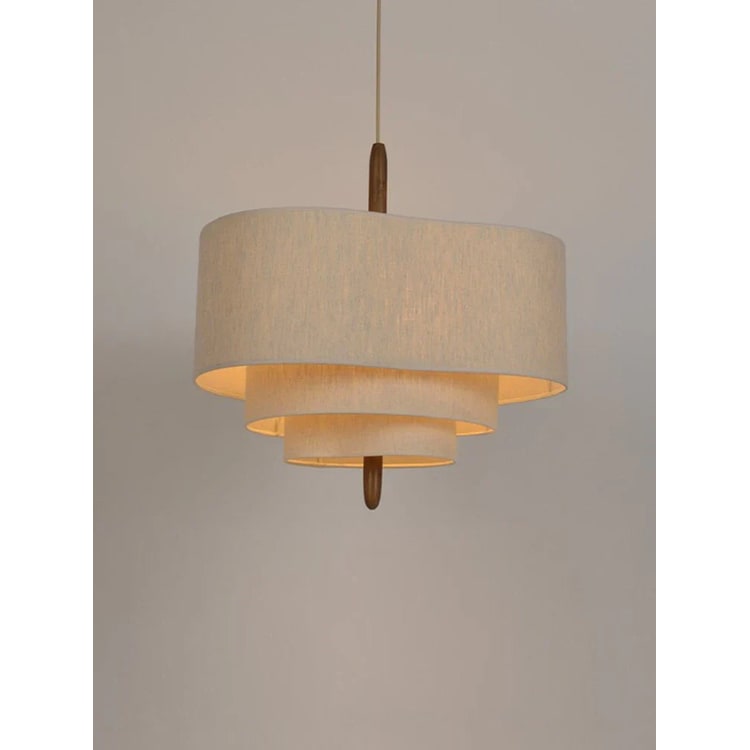 Fabric Pendant Light with Wavy Shade and Wooden Rod for Dining Room Living - Image 4