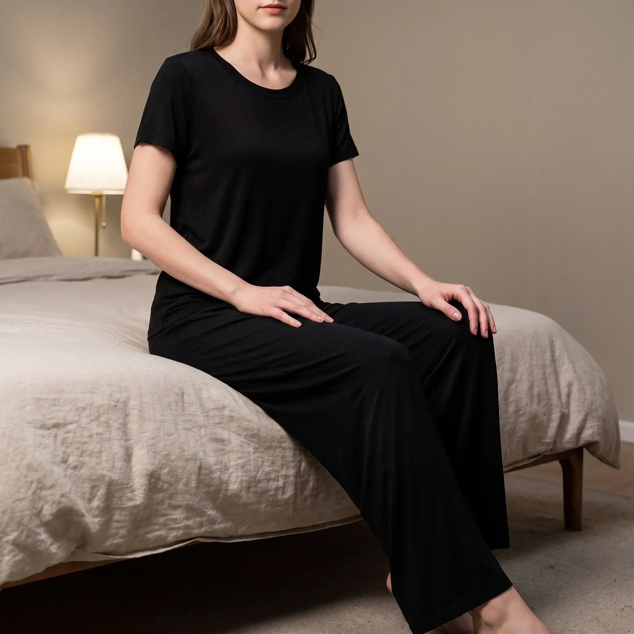 Short-Sleeved Wide-Leg Pajama Set - Violet
