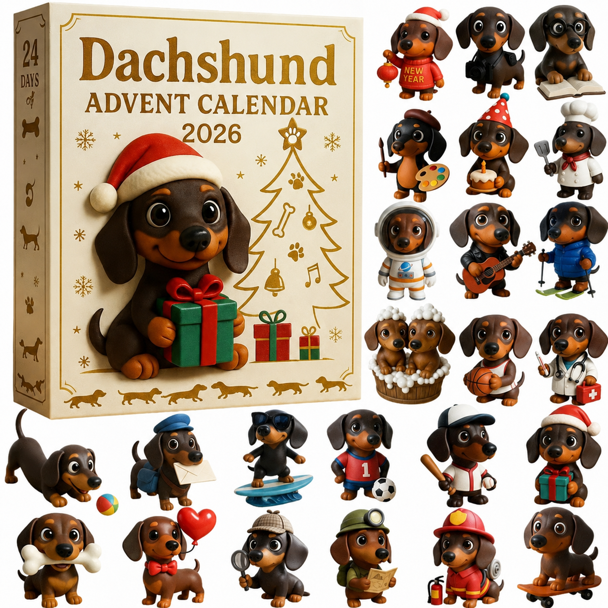 Dackel-Adventskalender | 24 Überraschungen | Sammelfiguren | Weihnachtscountdown