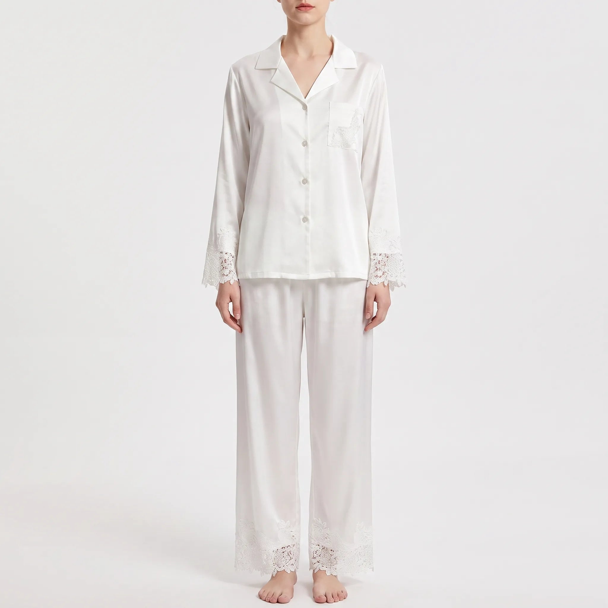 Two-Piece Sleepwear Set With Floral Accents - Faye