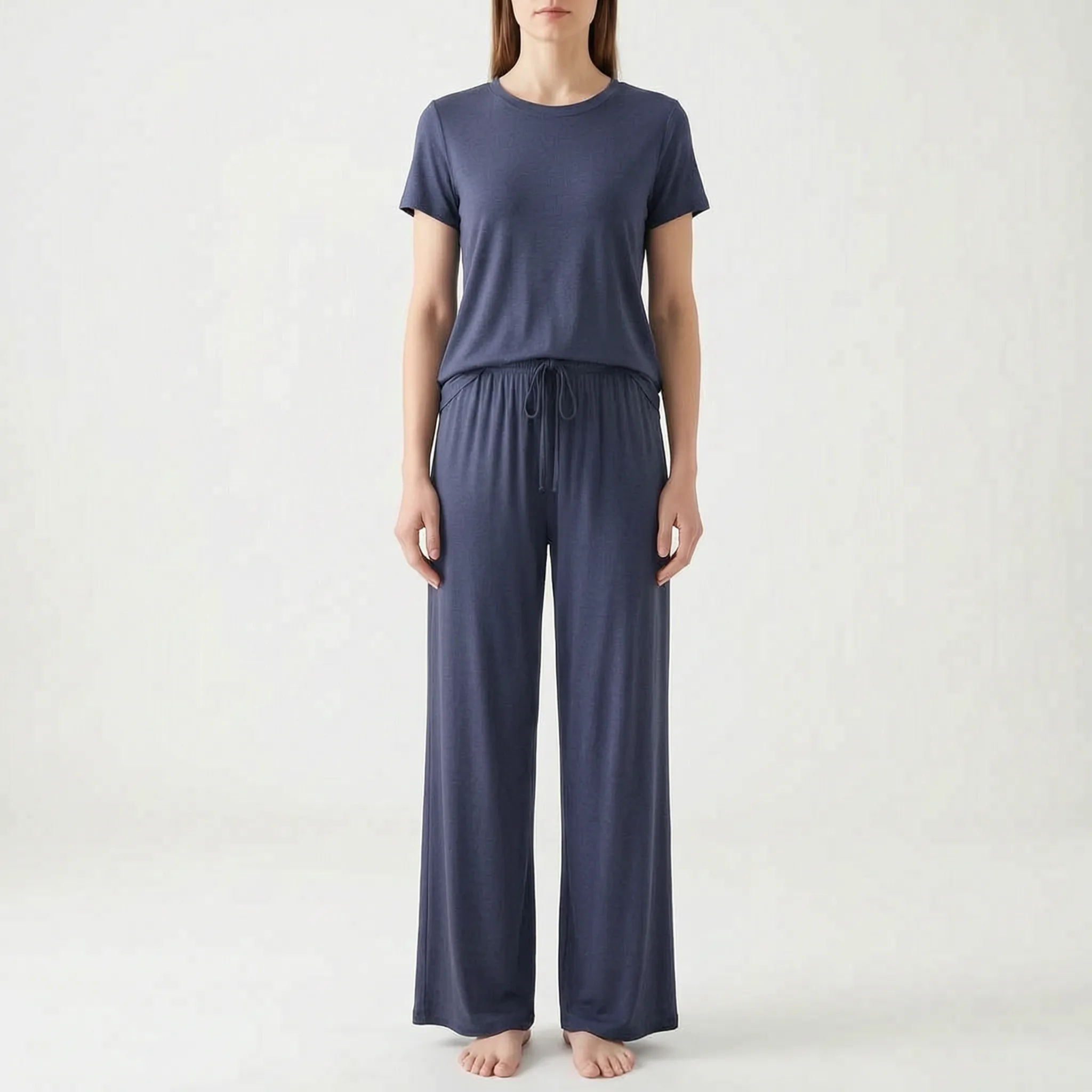 Short-Sleeved Wide-Leg Pajama Set - Violet