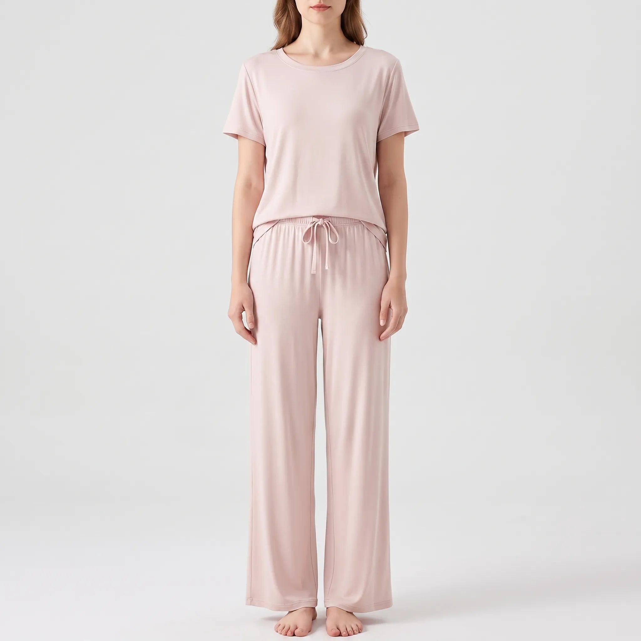 Short-Sleeved Wide-Leg Pajama Set - Violet