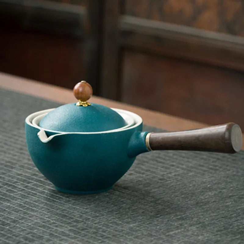 Porseleinen Gongfu Theeset met Houten Zijkant en Passend Deksel