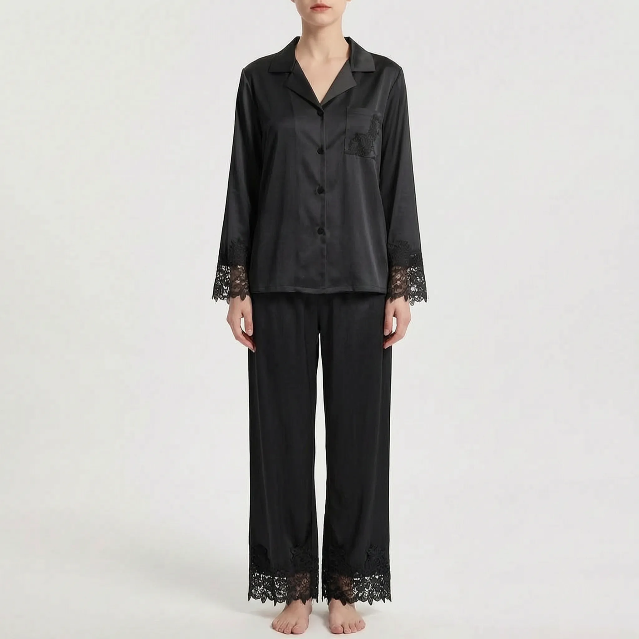 Two-Piece Sleepwear Set With Floral Accents - Faye