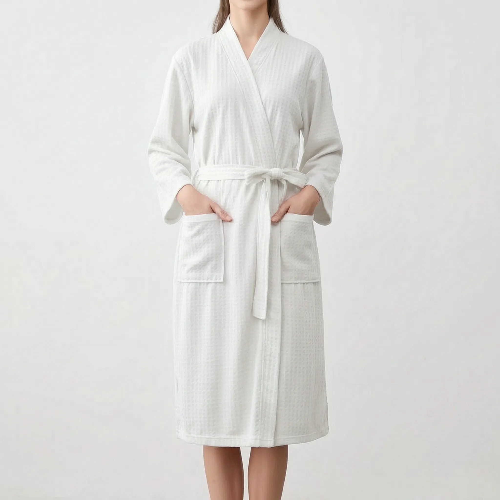 Textured Knee-Length Bathrobe - Lindsey