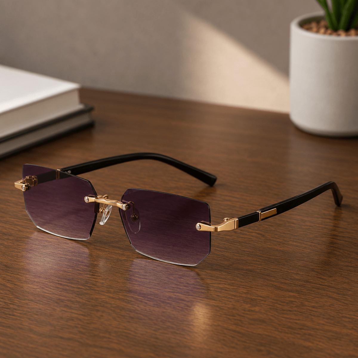 SHADEVISTA – Rectangular Frameless Sunglasses with UV400 Protection