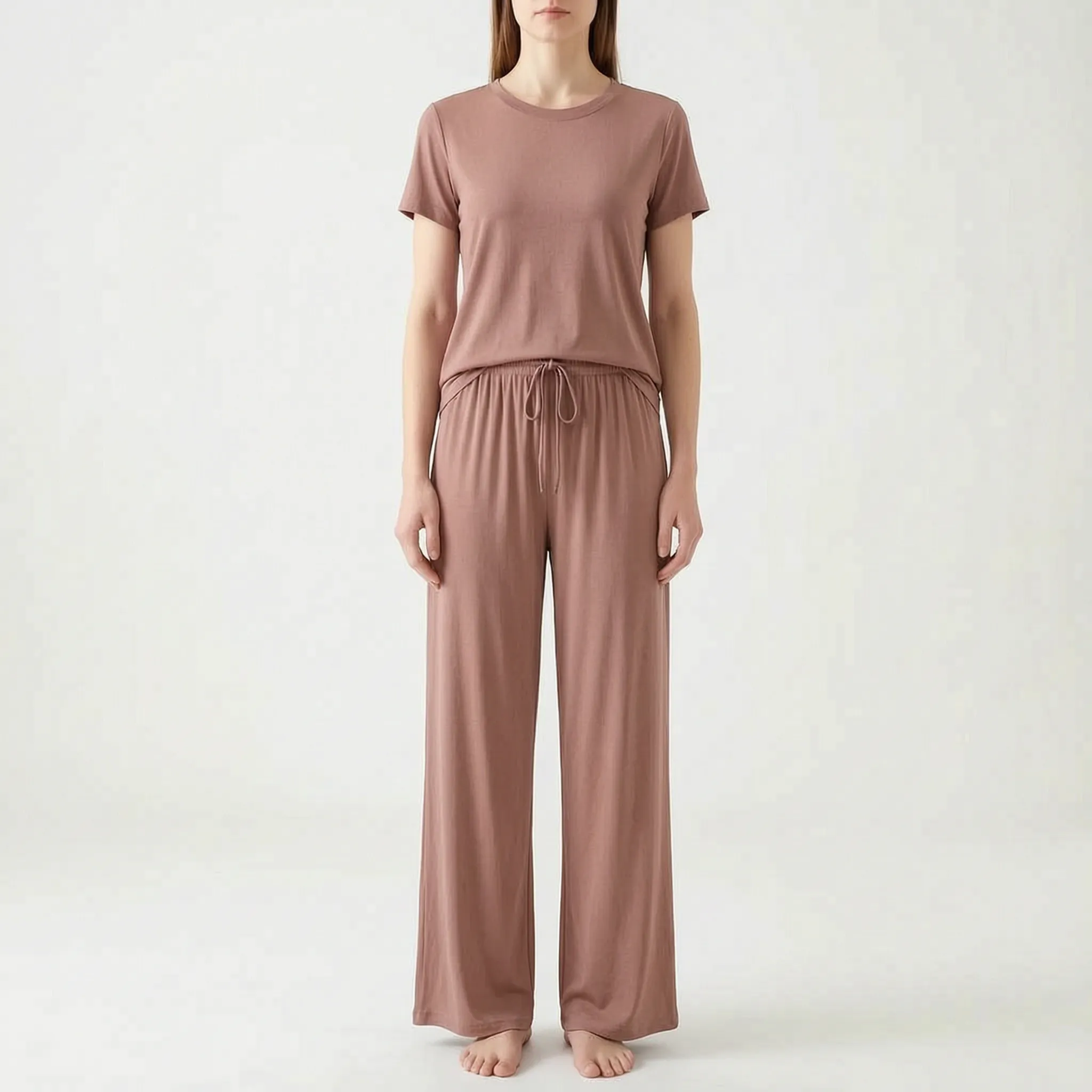 Short-Sleeved Wide-Leg Pajama Set - Violet