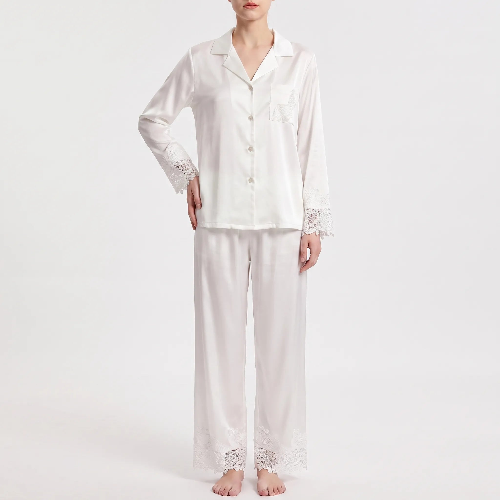 Two-Piece Sleepwear Set With Floral Accents - Faye