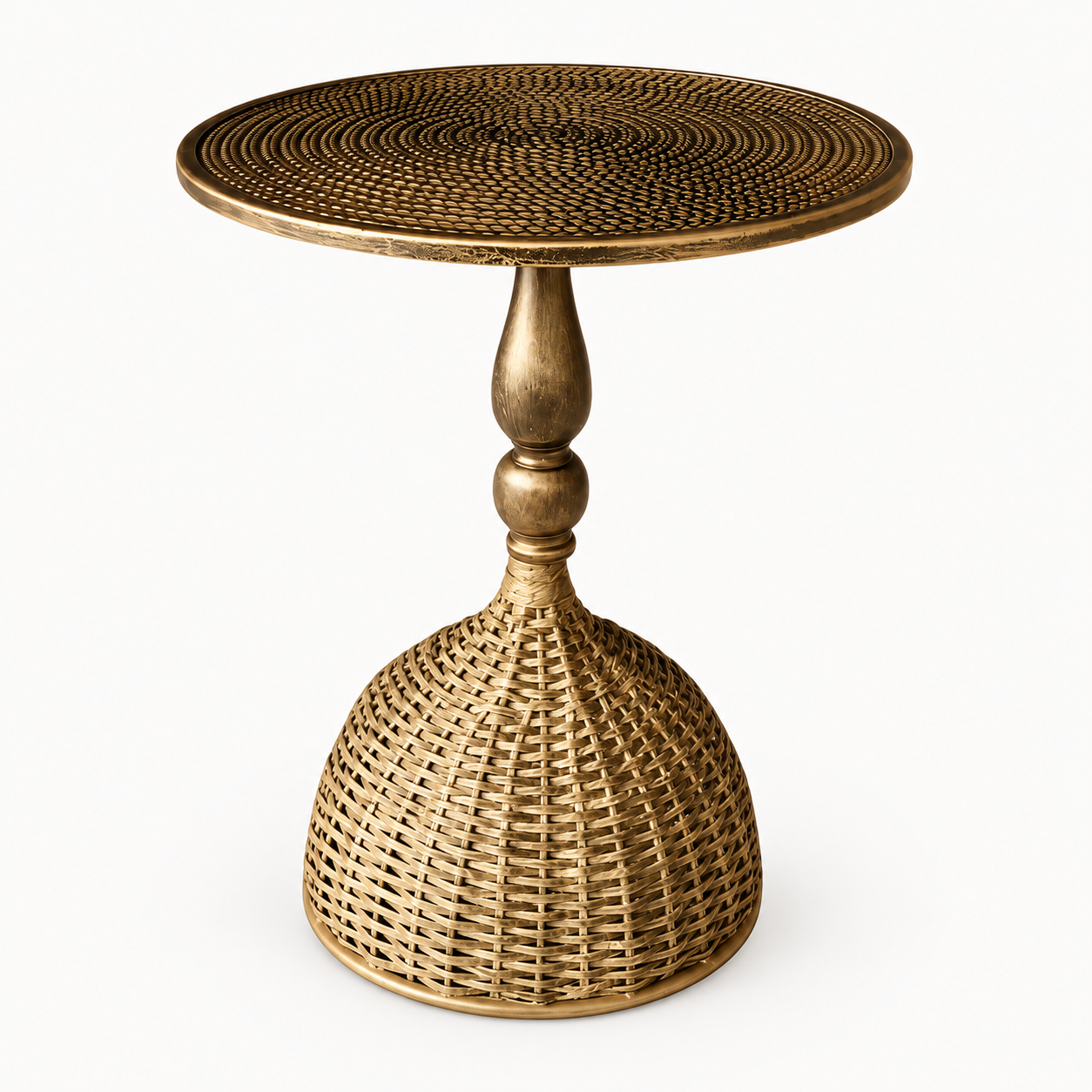 Woven Metal Side Table Decorative Accent Round Openwork