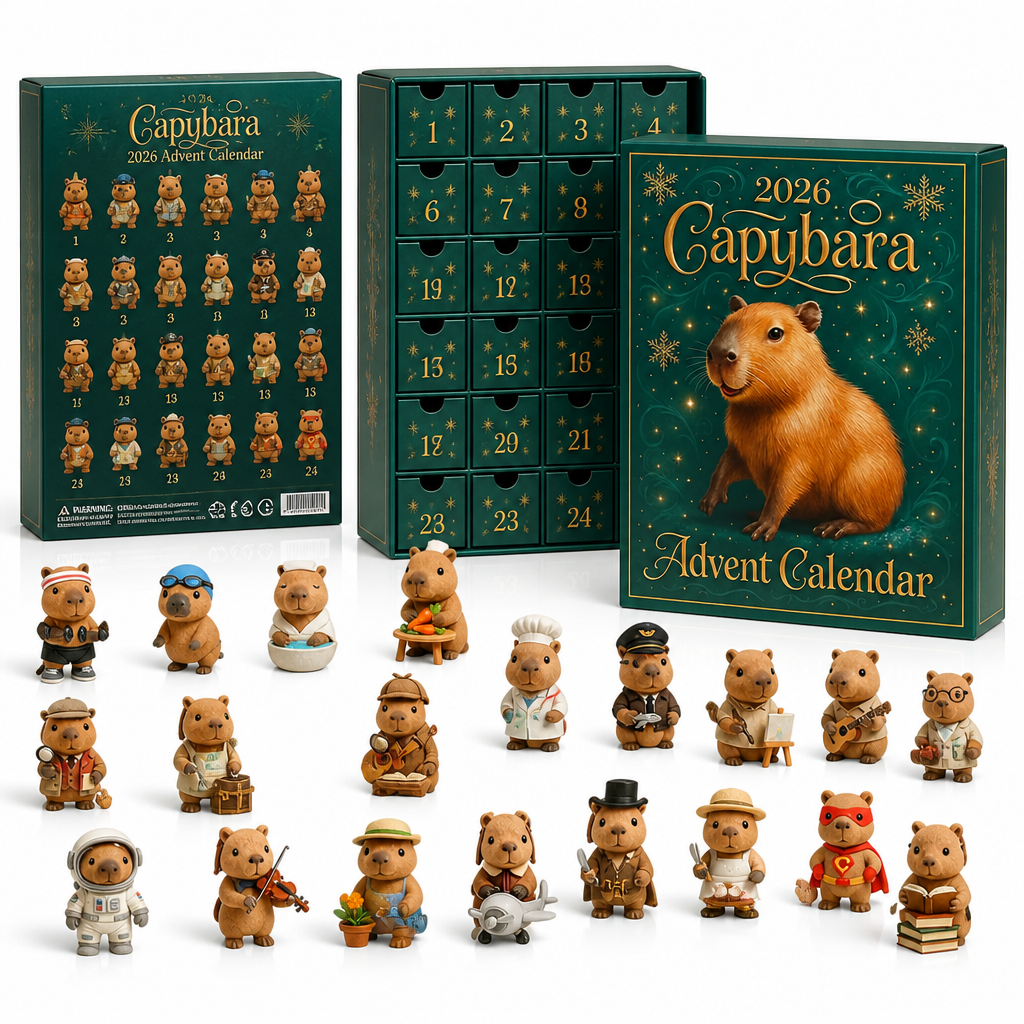 Capybara-Adventskalender | 24 Fächer | 3D-PVC-Design | Kompakte Weihnachtsdeko