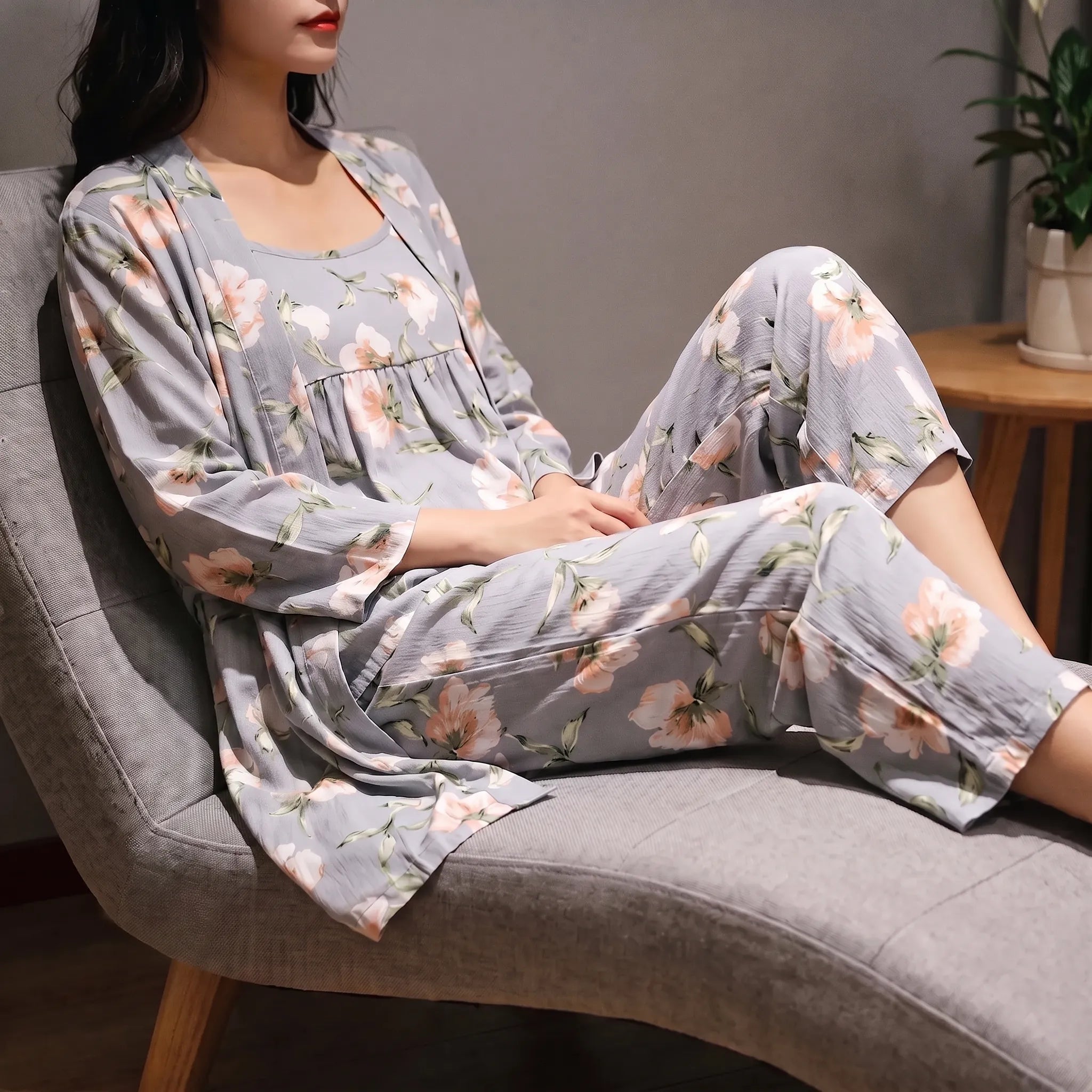 Three-Piece Floral Pajama Set - Sheila
