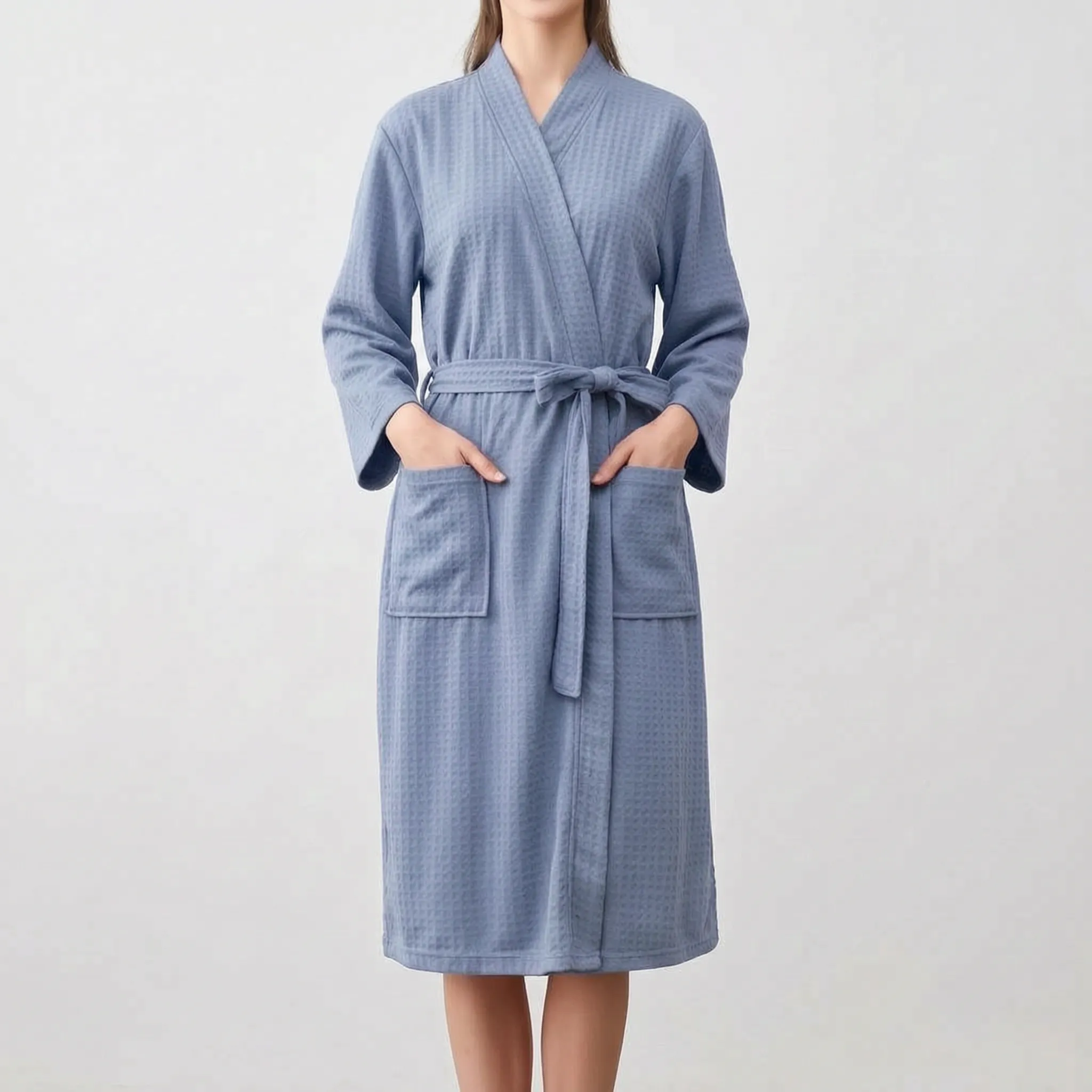 Textured Knee-Length Bathrobe - Lindsey