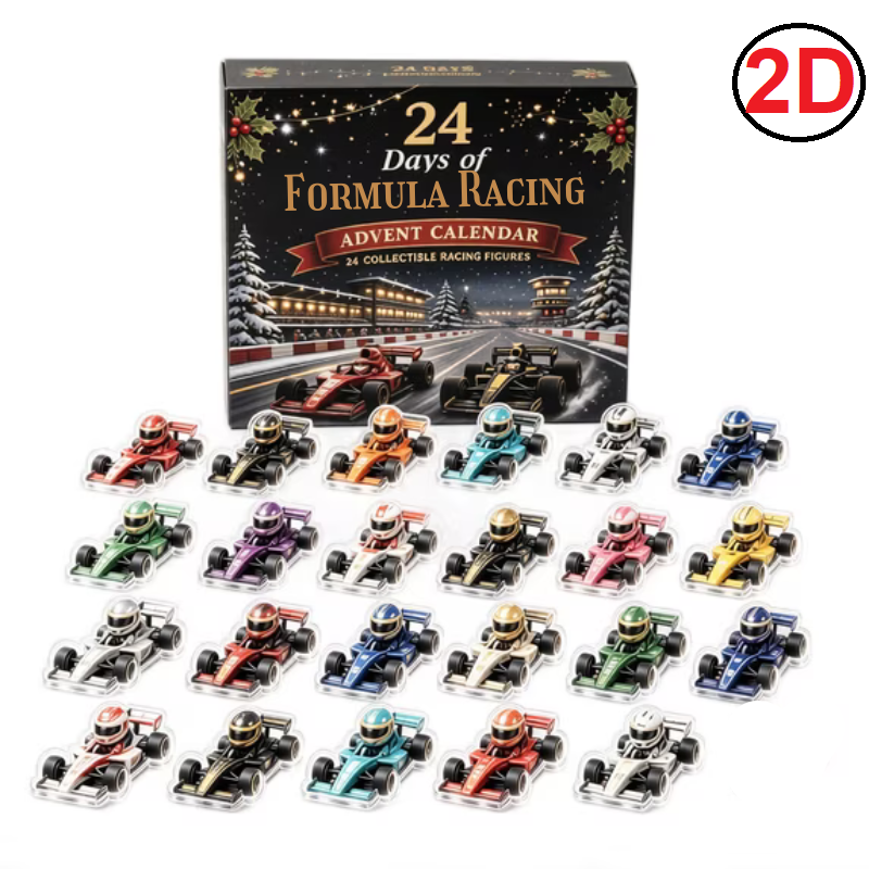 Adventskalender für Racingfans | 24-Tage-Rennwagenmotiv | 2D-Acryl | Mehrfarbig