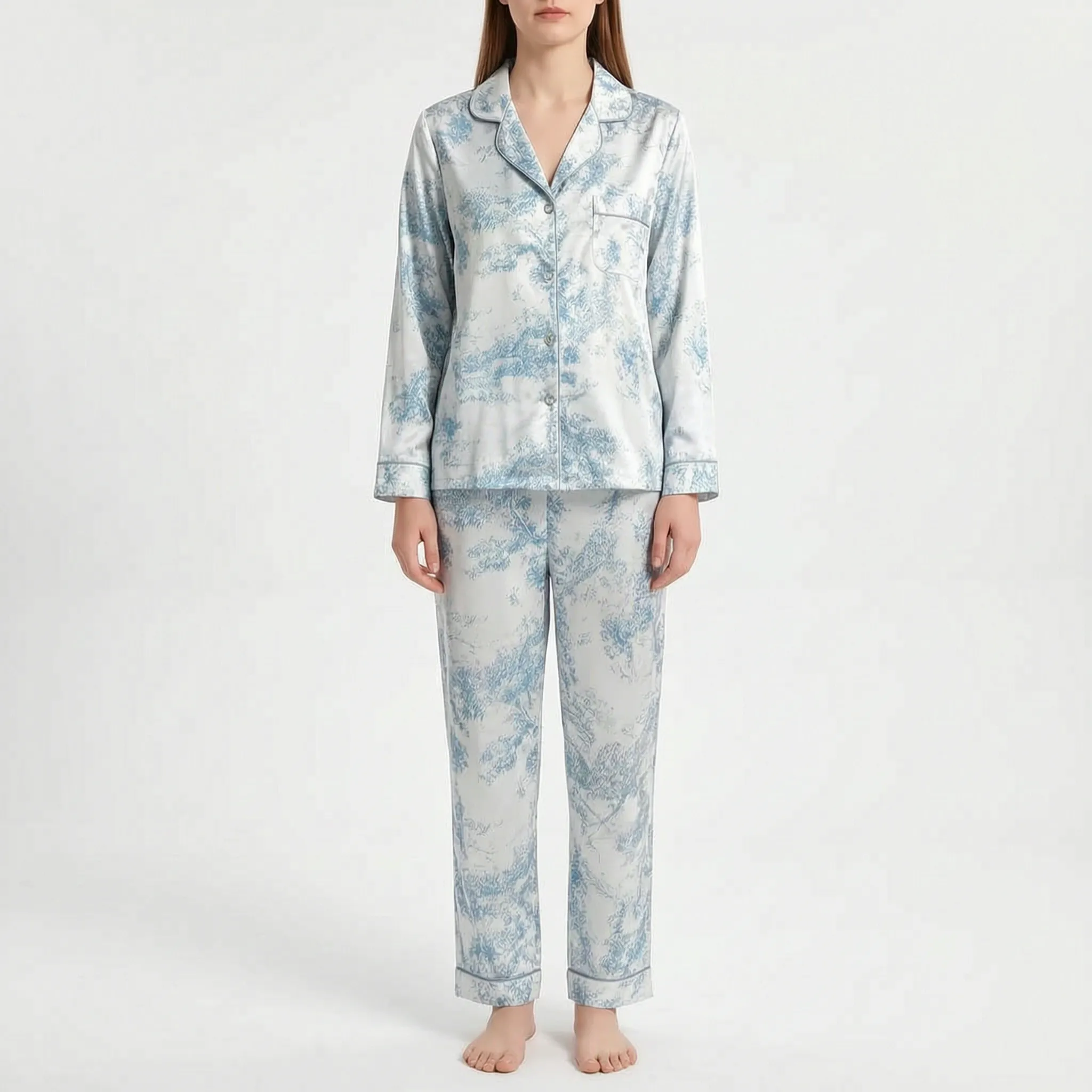 Printed Long Sleeve Pajama Set - Shelly