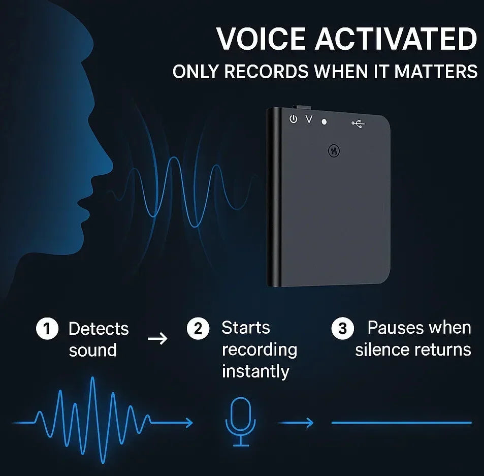Ultra-dunne digitale voice recorder met spraakactivatie en 16GB opslag