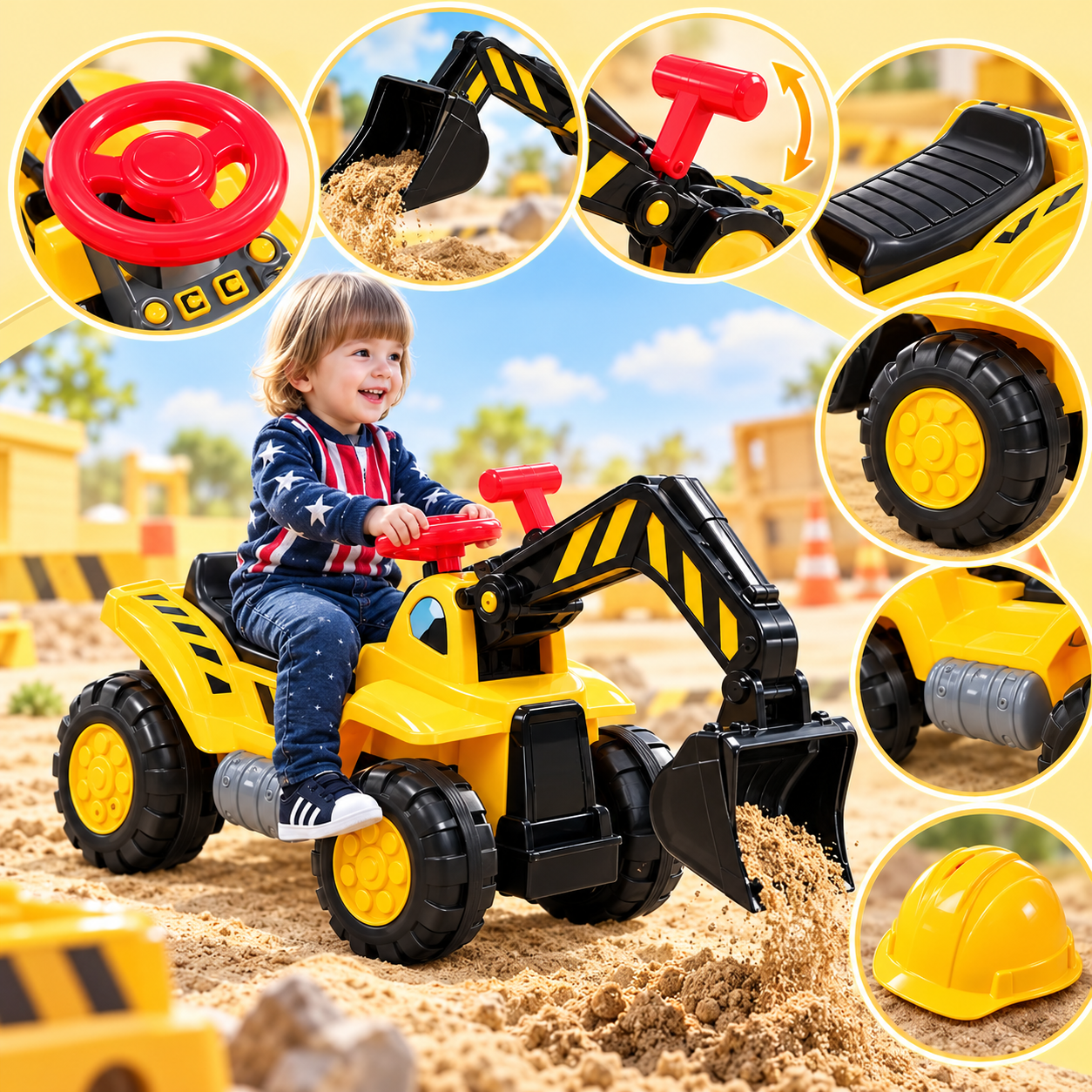 Kids Excavator Toy Outdoor Ride On Fun Active Play