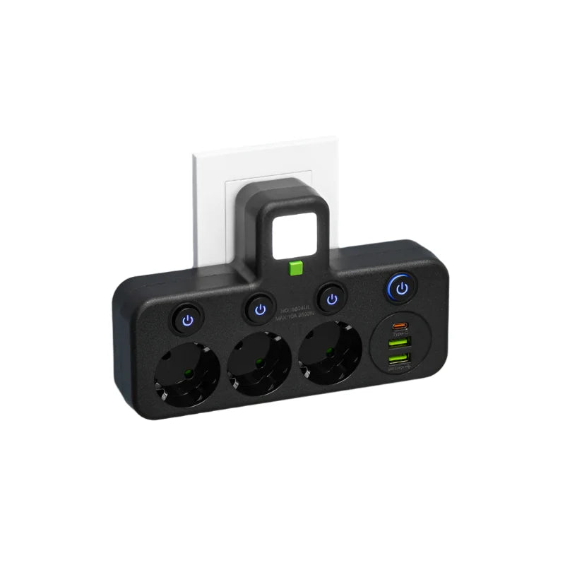 Mehrfachsteckdose VOLTRIQ ProLine | 3–4 Steckplätze + 2× USB & 1× Typ-C | 2500 W | Überspannungsschutz & Kontrollschalter