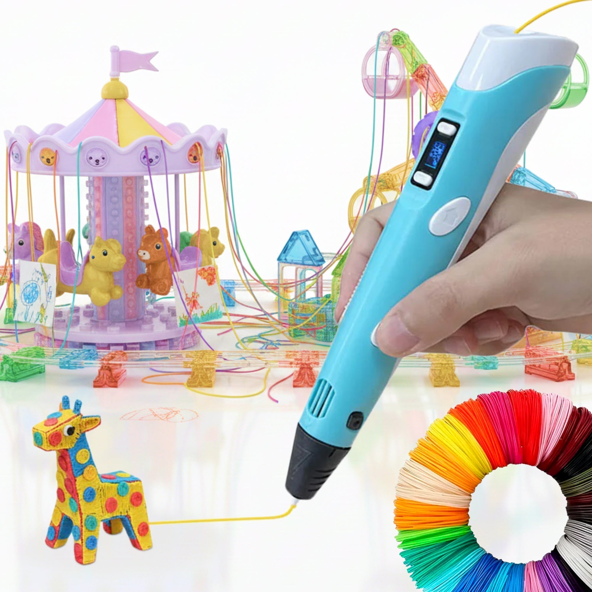 Geartech 3D Printpen met Verstelbare Snelheid & 50 m Kleurenfilament Set